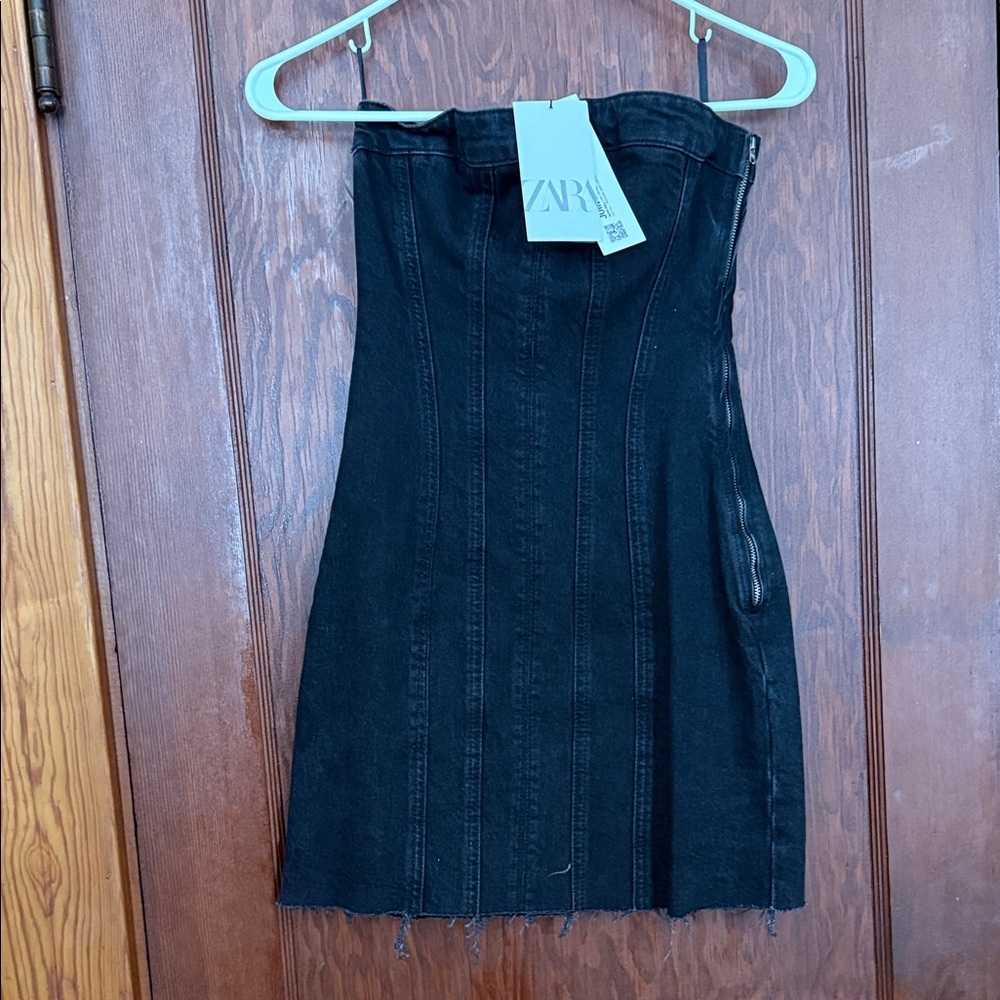 Zara Dark Denim Strapless Dress